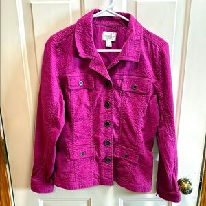 Christopher & Banks Seersucker Cotton Button Down Blazer Pink / Purple size M